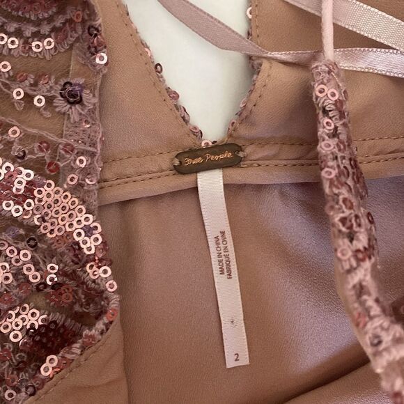 Free People Cream and Rose Gold Pink Night Shimmers Sequin Mini Dress Size 2 - Picture 12 of 13
